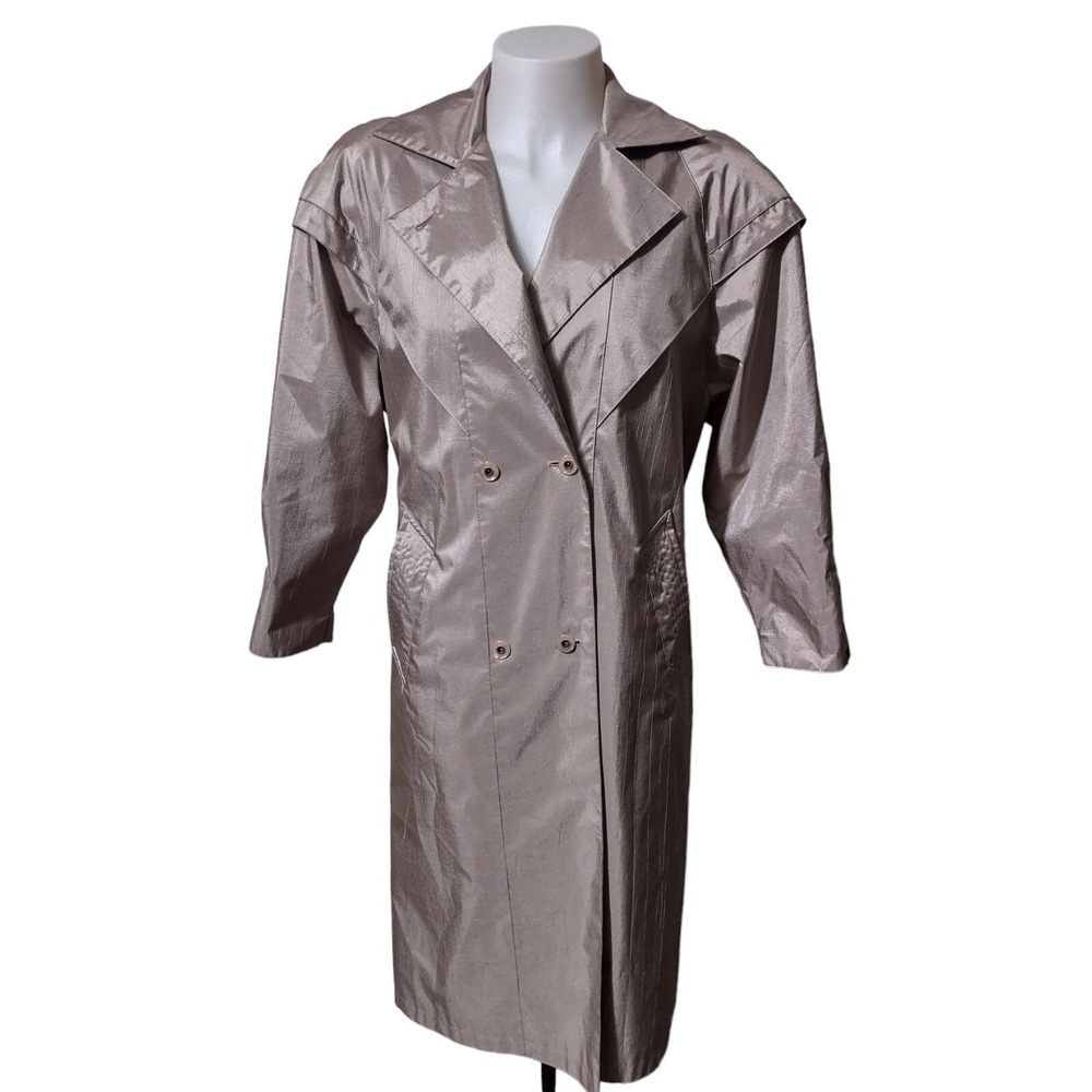 British Mist Trench Coat Women's Size 14P Button Up Belt Pockets Double Breasted